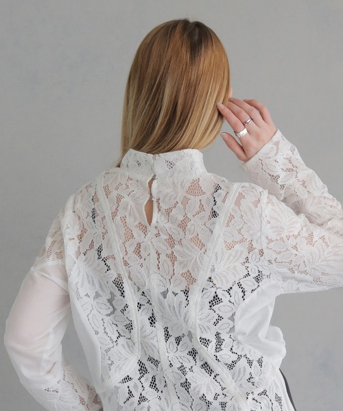 &g'aime(アンジェム)の「【&g'aime】MIXレースカーブスイッチブラウス MIX Lace Curved Switch Blouse(シャツ/ブラウス・レディース・ホワイト/ブラック・FREE)」の12枚目の写真