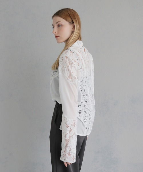&g'aime(アンジェム)の「【&g'aime】MIXレースカーブスイッチブラウス MIX Lace Curved Switch Blouse(シャツ/ブラウス・レディース・ホワイト/ブラック・FREE)」の7枚目の写真