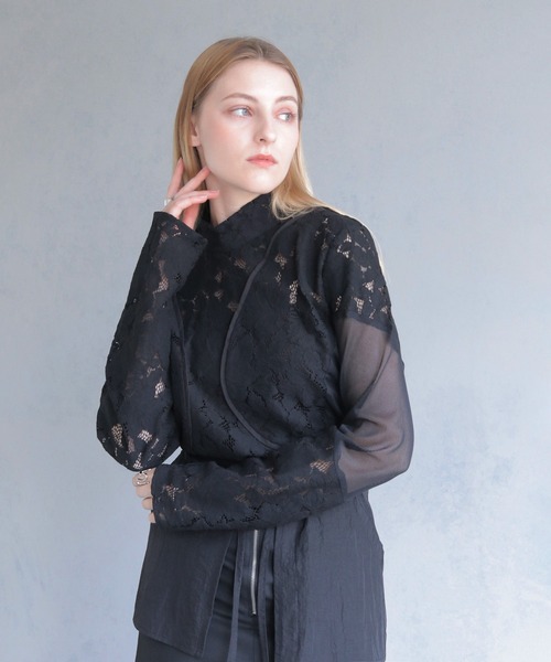 ブラウス シャツ 「＆g'aime」MIXレースカーブスイッチブラウス　MIX Lace Curved Switch Blouse レディース &g'aime】MIXレースカーブスイッチブラウス MIX Lace Curved