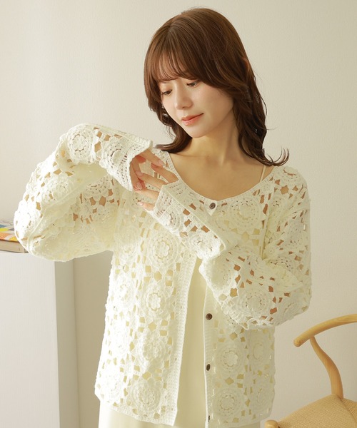 crochet knit cardigan /クロシェ かぎ編み 長袖 ニット