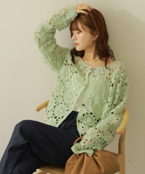 crochet knit cardigan /クロシェ かぎ編み 長袖 ニット