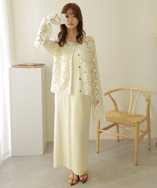 カーディガン crochet knit cardigan /クロシェ かぎ編み 長袖 ニット カーディガン レディース crochet knit cardigan /クロシェ かぎ編み 長袖 ニット