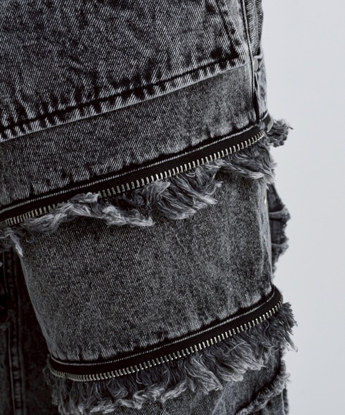 REFLEM/レフレム』クロスパッチZIP切替ワイドデニムカーゴパンツ