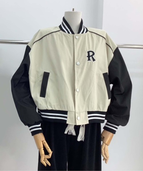 aimoha（アイモハ）の「レタリング刺繍ブルゾン（ブルゾン・レディース・ブラック/オフホワイト・FREE）」の6枚目の写真