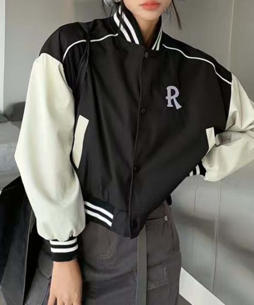 aimoha（アイモハ）の「レタリング刺繍ブルゾン（ブルゾン・レディース・ブラック/オフホワイト・FREE）」の5枚目の写真