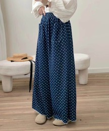 ドット柄ハイウエストワイドパンツ