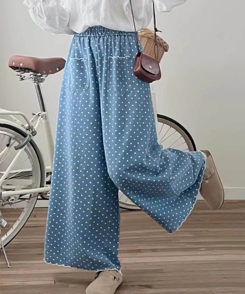 aimoha(アイモハ)の「ドット柄ハイウエストワイドパンツ(デニムパンツ・レディース・ライトブルー/ネイビー・FREE)」の21枚目の写真