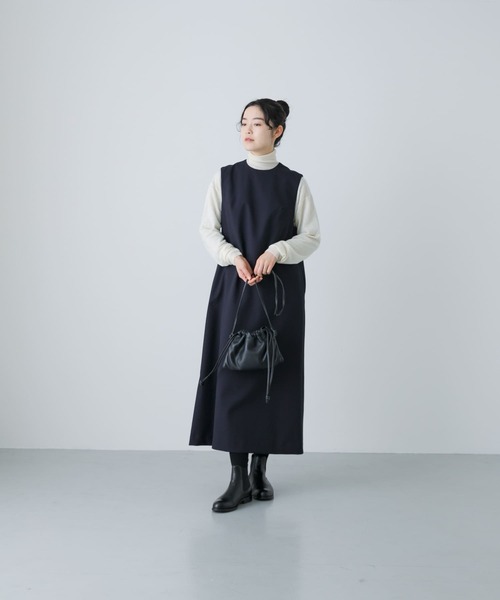 かぐれ　6分丈ストレートカットワンピース　ブラック かぐれ（カグレ）の「6分袖ストレートカットワンピース