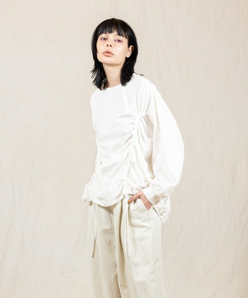 OSMOSIS(オズモーシス)の「ドローストリングTシャツ(Tシャツ/カットソー・レディース・ホワイト/グリーン/ライトパープル/ブラック・ONE SIZE)」の2枚目の写真