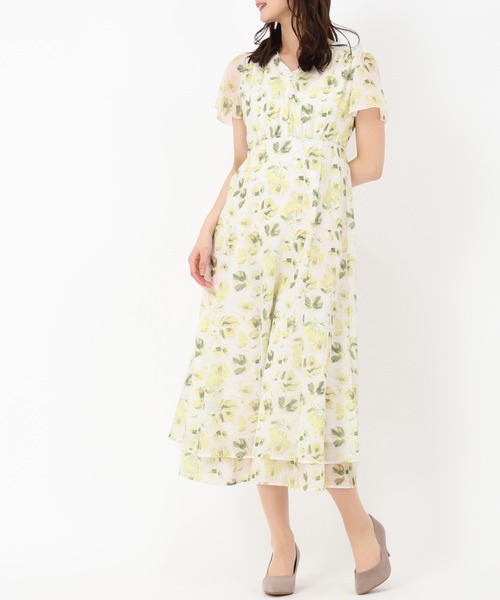 セール】2025春夏新作 水彩フラワードビードットワンピース