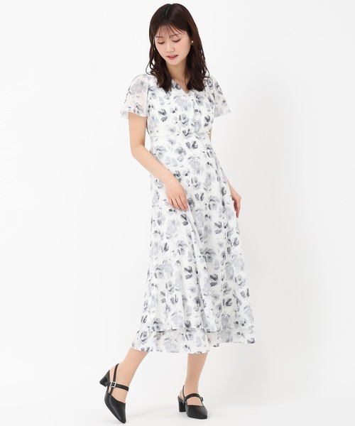 セール】2025春夏新作 水彩フラワードビードットワンピース