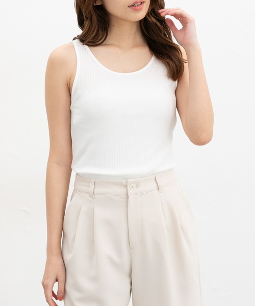 Honeys（ハニーズ）の「【ＵＶカット】メロー使いタンクトップ（タンクトップ・レディース・モカ/ピンク/ブラック/オフホワイト/ブルー・L/LL/M/S）」の8枚目の写真