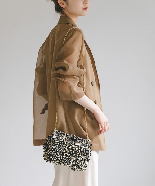 CATERINA BERTINI（カテリーナベルティーニ）の「Caterina Bertini/カテリーナベルティーニ ライフィアフリンジバッグ（ショルダーバッグ・レディース・ブラック・FREE）」の7枚目の写真