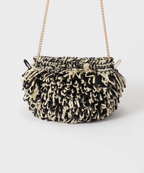 CATERINA BERTINI（カテリーナベルティーニ）の「Caterina Bertini/カテリーナベルティーニ ライフィアフリンジバッグ（ショルダーバッグ・レディース・ブラック・FREE）」の6枚目の写真