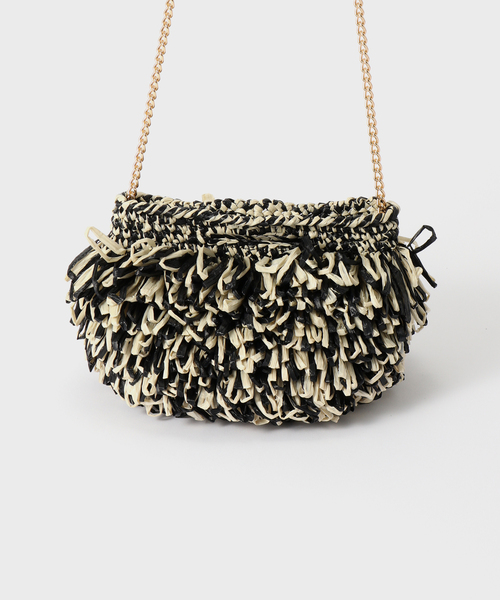 CATERINA BERTINI（カテリーナベルティーニ）の「Caterina Bertini/カテリーナベルティーニ ライフィアフリンジバッグ（ショルダーバッグ・レディース・ブラック・FREE）」の4枚目の写真