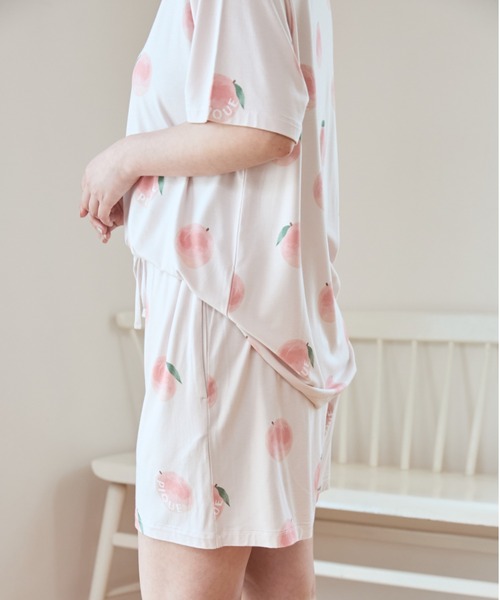 【即日発送】ルームウェア　gelatopiqué ピンク セール】【接触冷感】フルーツ柄ショートパンツ（ルームウェア