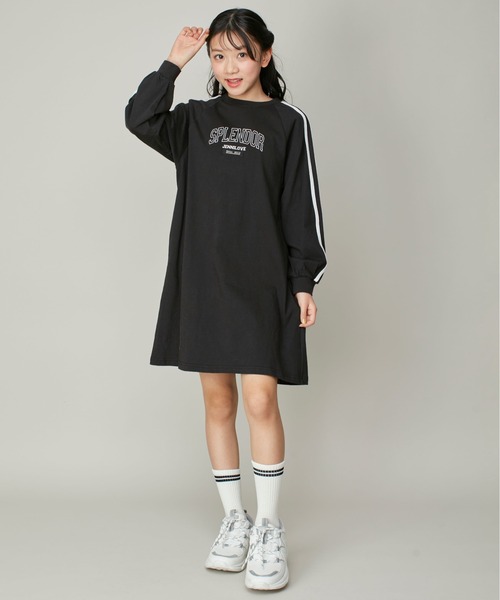 JENNI love（ジェニィラブ）の「【コットン100％】そでラインラグランTシャツワンピ（ワンピース・キッズ・サックスブルー/ブラック/チャコールグレー・160cm/150cm/140cm/130cm）」の5枚目の写真