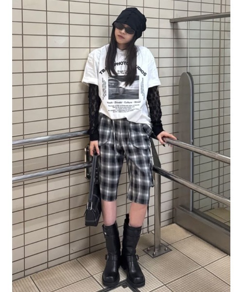 SLY(スライ)の「DAMAGE LACE CHECK MIDDLE PT ダメージ レース チェック ミドル パンツ(スラックス・レディース・ブラック系その他2/ブラウン系その他2・1/2)」の17枚目の写真
