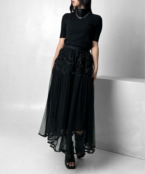 LVEU.(ラブユ.)の「【LVEU.】ローズデザインシアースカート / ボトムス スカート ロング フレア シフォン シアー 花柄 フラワー 薔薇 ローズ ブラック ZOZOTOWN限定(スカート・レディース・ブラック・FREE)」の9枚目の写真