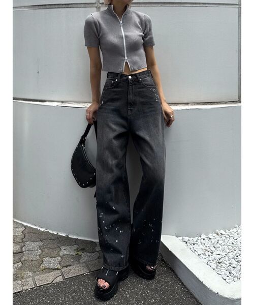 EMODA(エモダ)の「プレーティングハーフリブジップニット(ニット/セーター・レディース・グレー/ブラック/グリーン・FREE)」の6枚目の写真