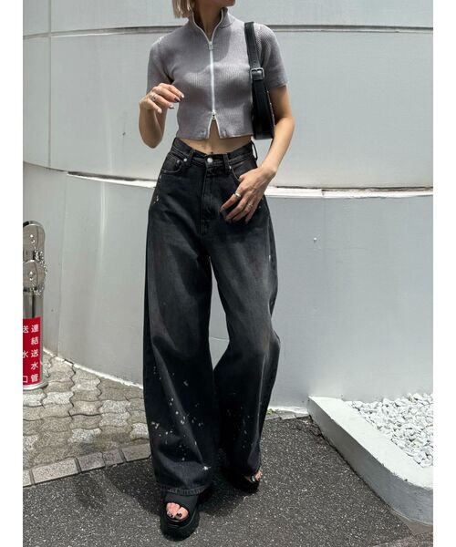 EMODA(エモダ)の「プレーティングハーフリブジップニット(ニット/セーター・レディース・グレー/ブラック/グリーン・FREE)」の7枚目の写真