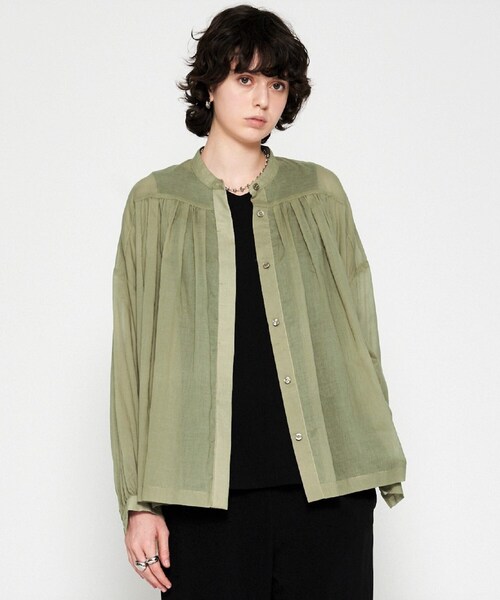 cloenc（クロエンス）の「【手洗い可】コットンシフォンギャザーブラウス（シャツ/ブラウス・レディース・ブラック/オリーブ/ホワイト・02）」の3枚目の写真