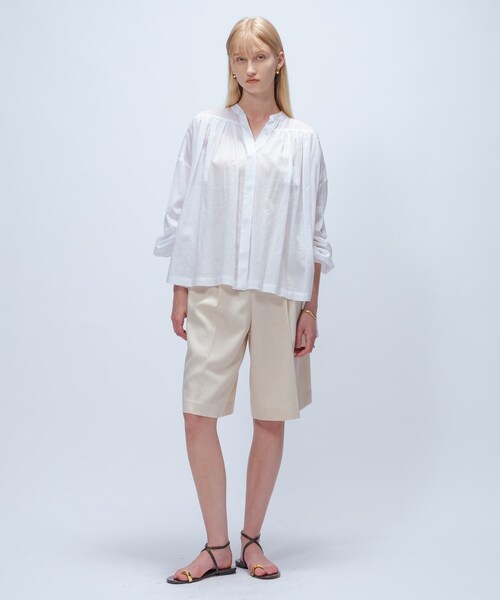 cloenc（クロエンス）の「【手洗い可】コットンシフォンギャザーブラウス（シャツ/ブラウス・レディース・ブラック/オリーブ/ホワイト・02）」の4枚目の写真