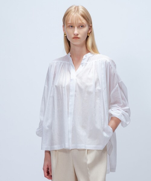 cloenc（クロエンス）の「【手洗い可】コットンシフォンギャザーブラウス（シャツ/ブラウス・レディース・ブラック/オリーブ/ホワイト・02）」の5枚目の写真