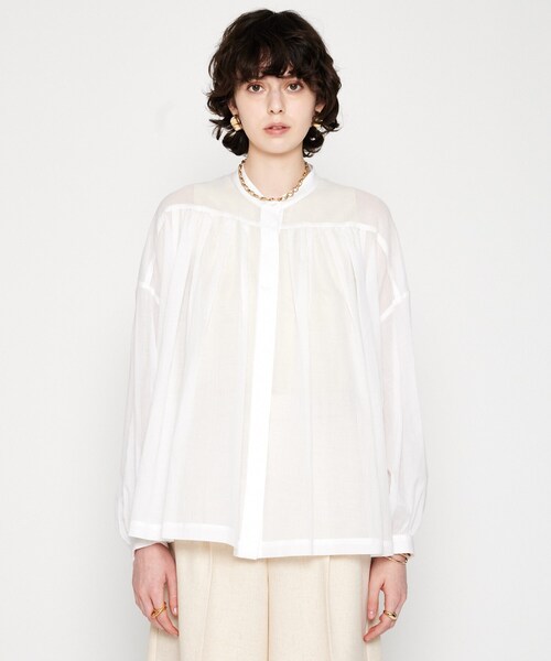 cloenc（クロエンス）の「【手洗い可】コットンシフォンギャザーブラウス（シャツ/ブラウス・レディース・ブラック/オリーブ/ホワイト・02）」の21枚目の写真