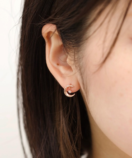 TONE SELECT GOODS（トーンセレクトグッズ）の「【Peony/ピオニー】/ビジュー付き　ムーンピアス　月（ピアス（両耳用）・レディース・ピンクゴールド/ゴールド/シルバー・FREE）」の3枚目の写真
