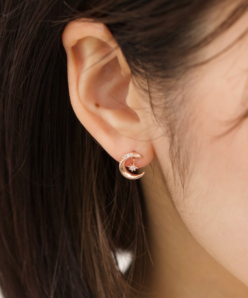 TONE SELECT GOODS（トーンセレクトグッズ）の「【Peony/ピオニー】/ビジュー付き　ムーンピアス　月（ピアス（両耳用）・レディース・ピンクゴールド/ゴールド/シルバー・FREE）」の8枚目の写真
