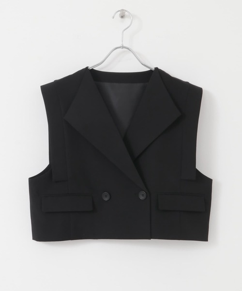 SENSE OF PLACE by URBAN RESEARCH(センスオブプレイスバイアーバンリサーチ)の「テーラードクロップドジレ(ベスト・レディース・ベージュ/ブラック/チャコールグレー・ONE)」の5枚目の写真