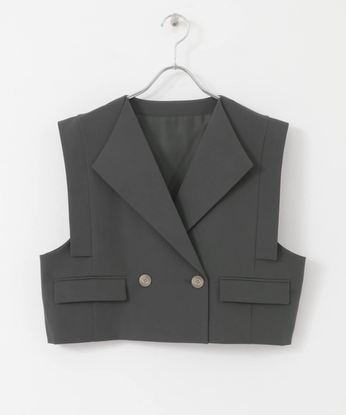 SENSE OF PLACE by URBAN RESEARCH(センスオブプレイスバイアーバンリサーチ)の「テーラードクロップドジレ(ベスト・レディース・ベージュ/ブラック/チャコールグレー・ONE)」の6枚目の写真