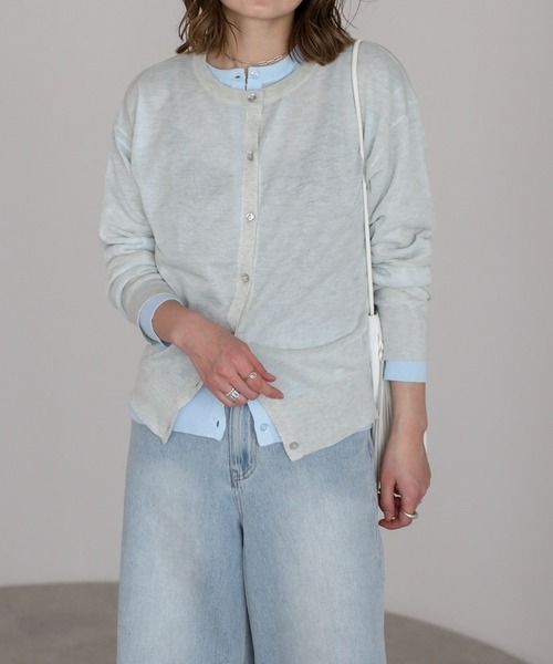ボンジュールサガン BONJOUR SAGAN [SET]クルーネックラメシアーコンパクトカーディガン2点セット （LIGHT-BLUE×NAVY） セール】[SET]クルーネックラメシアーコンパクトカーディガン2点