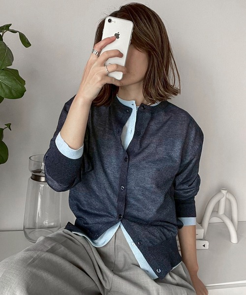ボンジュールサガン BONJOUR SAGAN [SET]クルーネックラメシアーコンパクトカーディガン2点セット （LIGHT-BLUE×NAVY） セール】[SET]クルーネックラメシアーコンパクトカーディガン2点