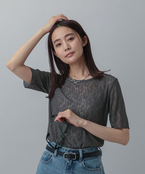 GLOBAL WORK（グローバルワーク）の「レースシアープルオーバー半袖/MATINEE LINE/327912（Tシャツ/カットソー・レディース・チャコールグレー/ブラック/アイボリー・MEDIUM/LARGE）」の11枚目の写真