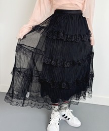 クリンクル シフォン ロングレーススカート