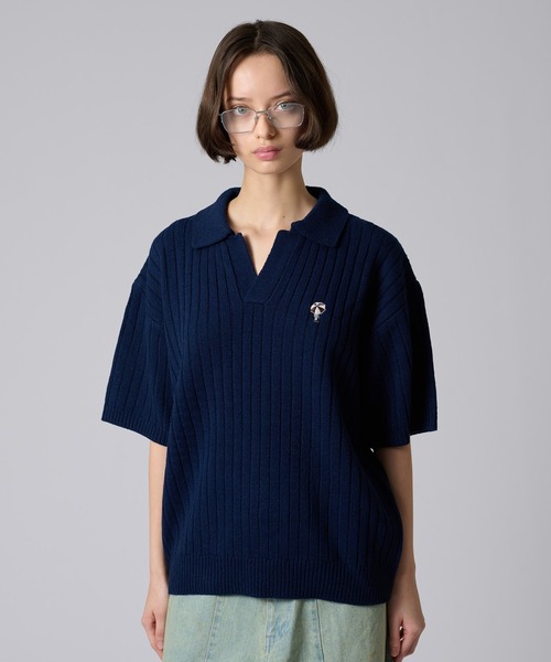 SKIPPER POLO KNIT SHIRT / スキッパーポロニットシャツ