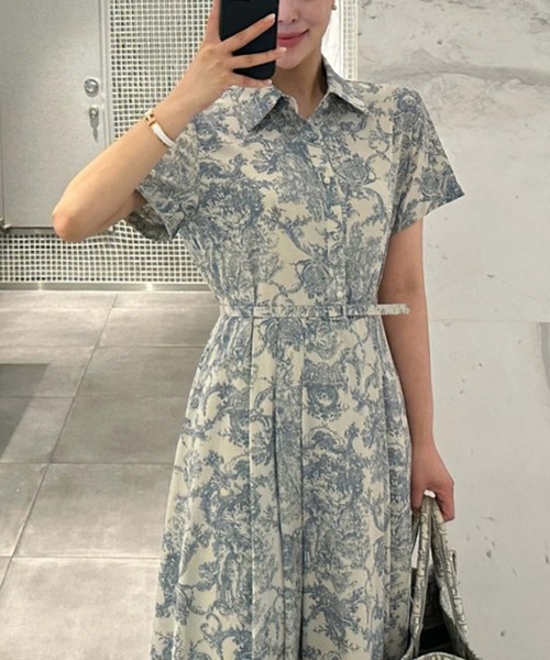 LAFFMO(ラフモ)の「トワルドジュイ風ベルト付きシャツワンピース(ワンピース・レディース・ブルー/ブラック・F)」の11枚目の写真