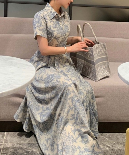 LAFFMO(ラフモ)の「トワルドジュイ風ベルト付きシャツワンピース(ワンピース・レディース・ブルー/ブラック・F)」の14枚目の写真