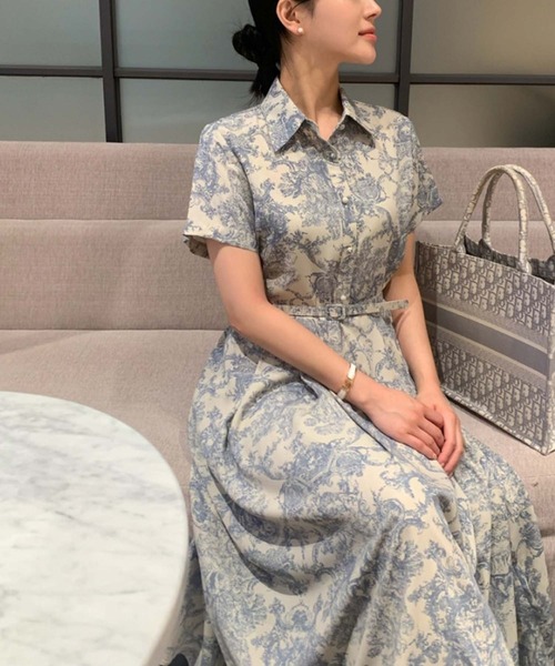 LAFFMO(ラフモ)の「トワルドジュイ風ベルト付きシャツワンピース(ワンピース・レディース・ブルー/ブラック・F)」の15枚目の写真