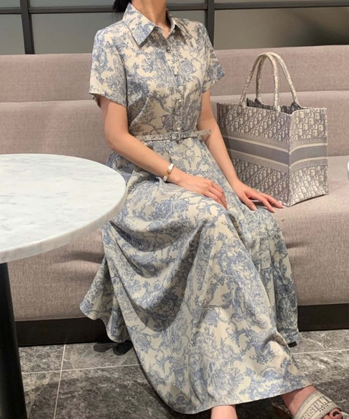 LAFFMO(ラフモ)の「トワルドジュイ風ベルト付きシャツワンピース(ワンピース・レディース・ブルー/ブラック・F)」の18枚目の写真