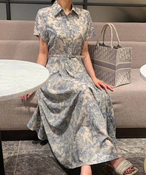 LAFFMO(ラフモ)の「トワルドジュイ風ベルト付きシャツワンピース(ワンピース・レディース・ブルー/ブラック・F)」の19枚目の写真