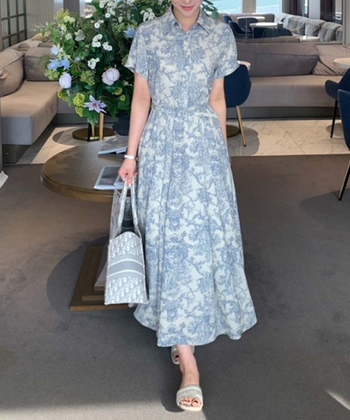 LAFFMO(ラフモ)の「トワルドジュイ風ベルト付きシャツワンピース(ワンピース・レディース・ブルー/ブラック・F)」の21枚目の写真