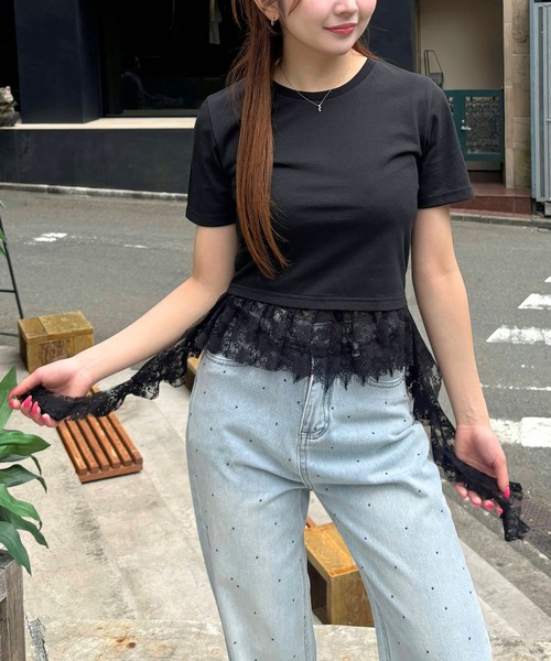 3.3 Field Trip （3.3フィールドトリップ）の「3.3 Field Trip／レースダブルフリルT（Tシャツ/カットソー・レディース・ブラック/オフホワイト・FREE）」の2枚目の写真