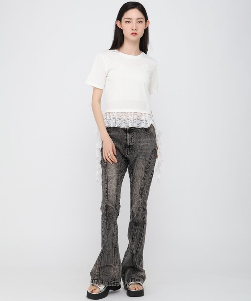 3.3 Field Trip （3.3フィールドトリップ）の「3.3 Field Trip／レースダブルフリルT（Tシャツ/カットソー・レディース・ブラック/オフホワイト・FREE）」の9枚目の写真