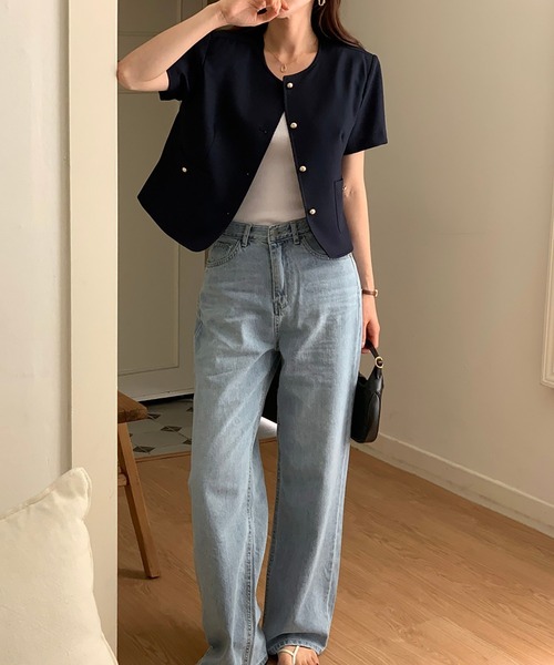 LAFFMO（ラフモ）の「ノーカラー半袖ジャケット（その他アウター・レディース・ホワイト/ネイビー・F）」の19枚目の写真