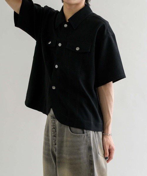 EPNK（イーピーエヌケー）の「【EPNK】Jacket like half sleeve shirt / ジャケットライクハーフスリーブシャツ（シャツ/ブラウス・メンズ・ブラック/ライトグレー/ベージュ・LARGE/MEDIUM/SMALL）」の5枚目の写真