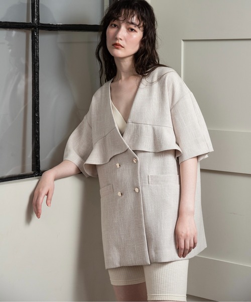 lawgy（ラウジー）の「gabardine big pocket jacket（ノーカラー