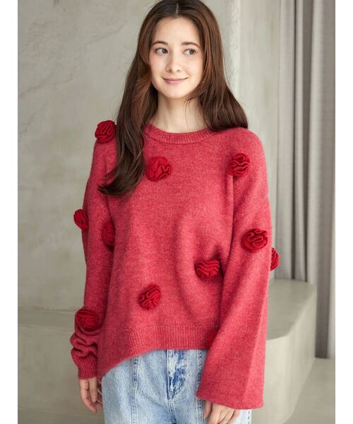 CALNAMUR（カルナムール）の「バラモチーフニット（ニット/セーター・レディース・レッド/ホワイト/ブラック・FREE）」の3枚目の写真